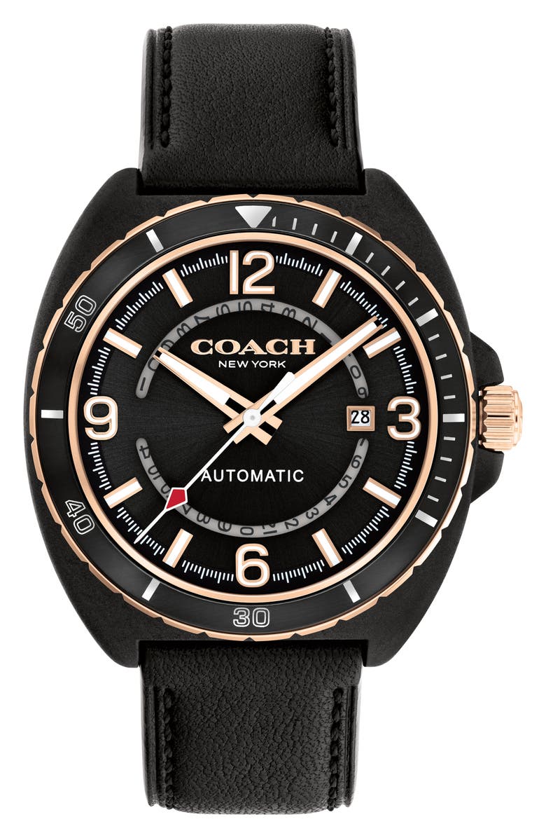 COACH Charter Leather Strap Watch, 44.5mm, Main, color, 