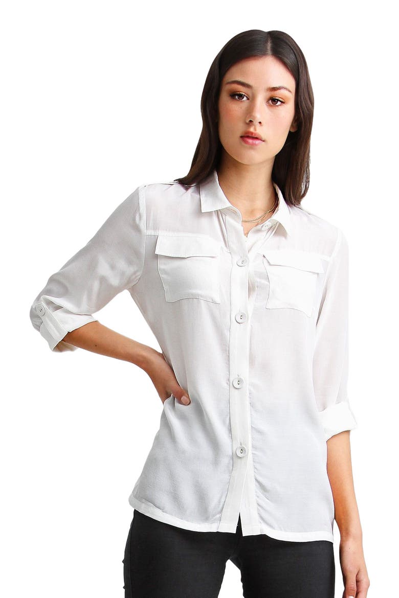 Eclipse Rolled Sleeve Blouse, Alternate, color, Cream