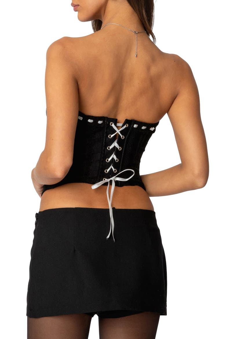 Mist Lacey Ribbon Corset Top, Alternate, color, BLACK