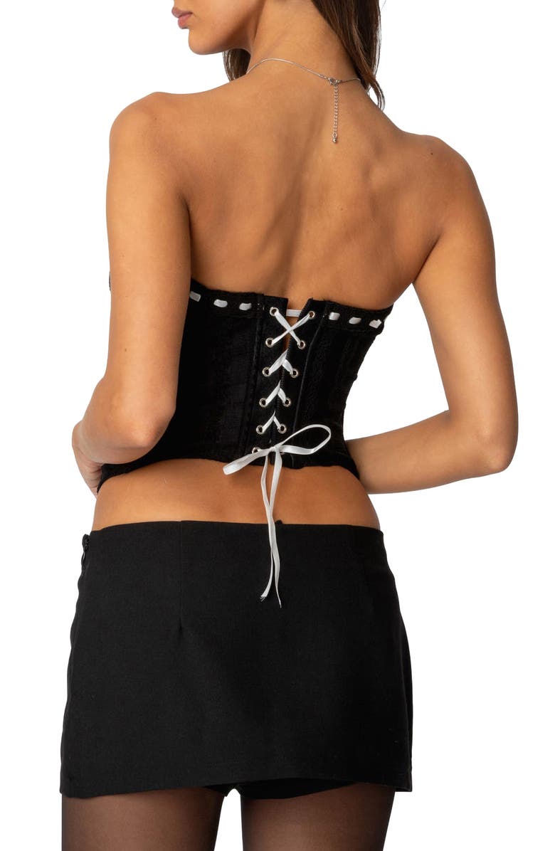EDIKTED Mist Lacey Ribbon Corset Top, Alternate, color, Black