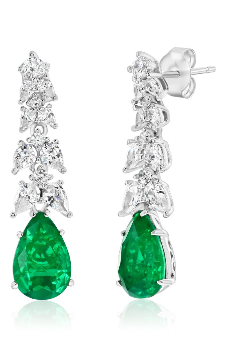 SUZY LEVIAN Gala Pear Cut Cubic Zirconia Linear Drop Earrings, Main, color, Green