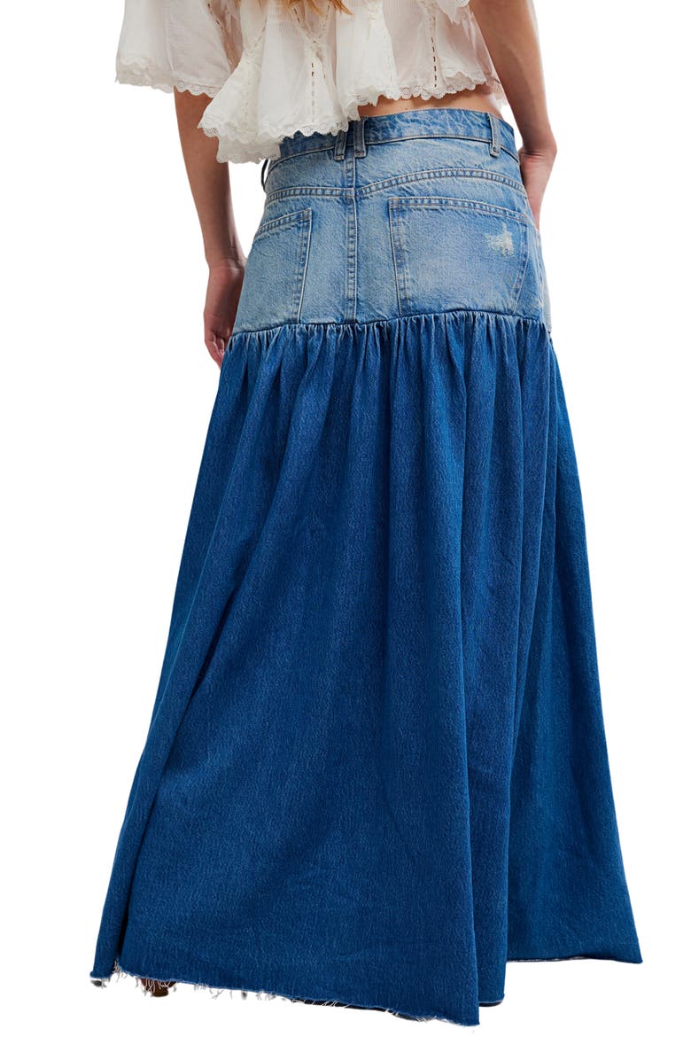 Free People Good Company Mixed Denim Maxi Skirt, Alternate, color, 