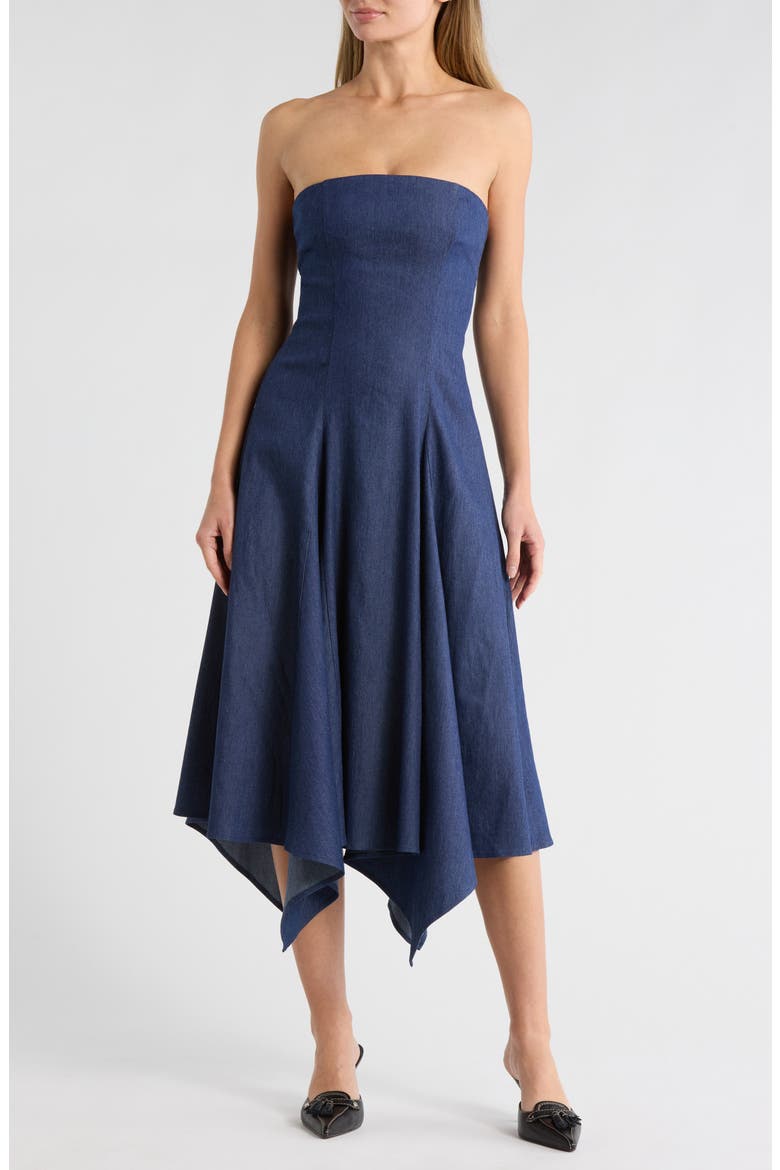 Tia Strapless Midi Dress, Main, color, BLUE