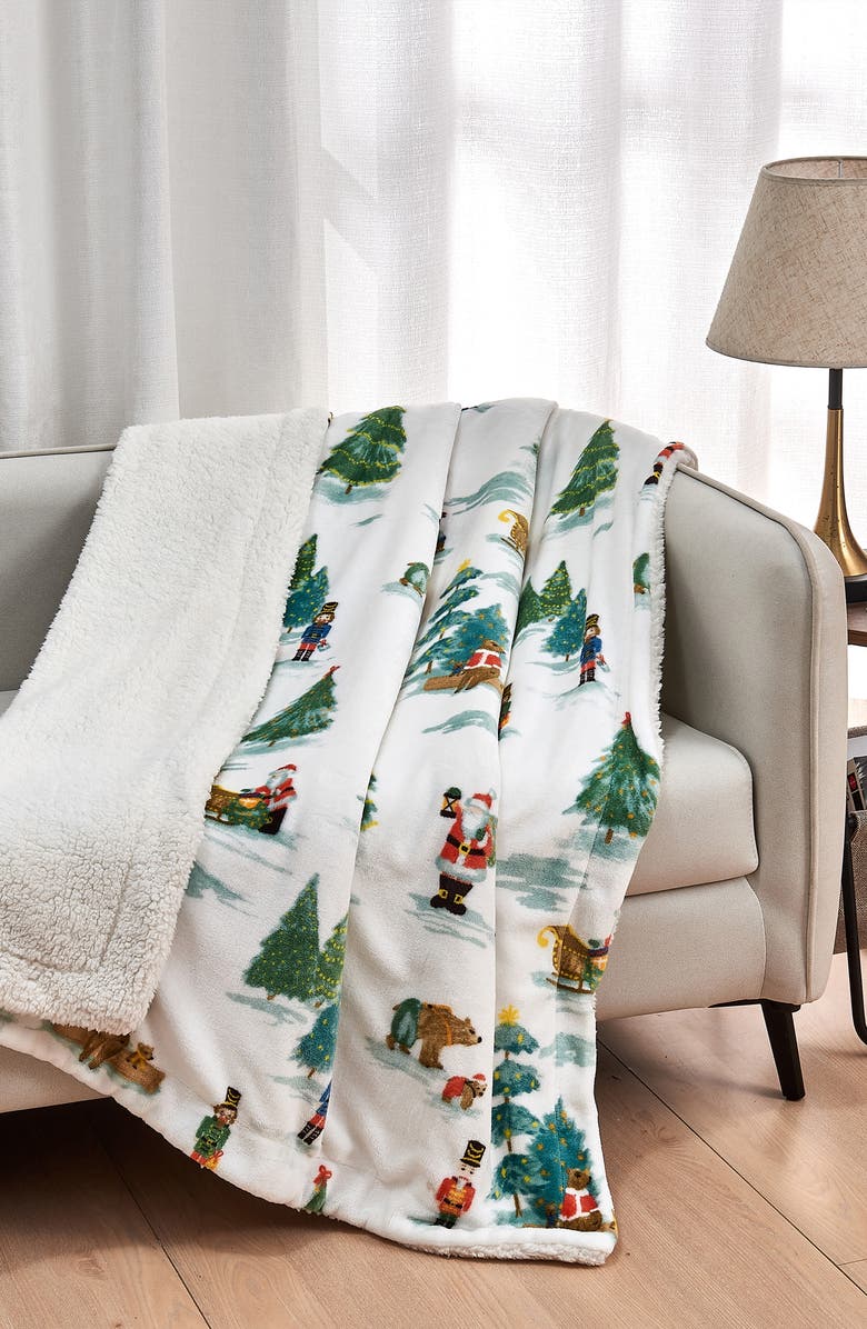 Woven & Weft Holiday Theme Reversible Faux Shearling Throw Blanket, Alternate, color, 