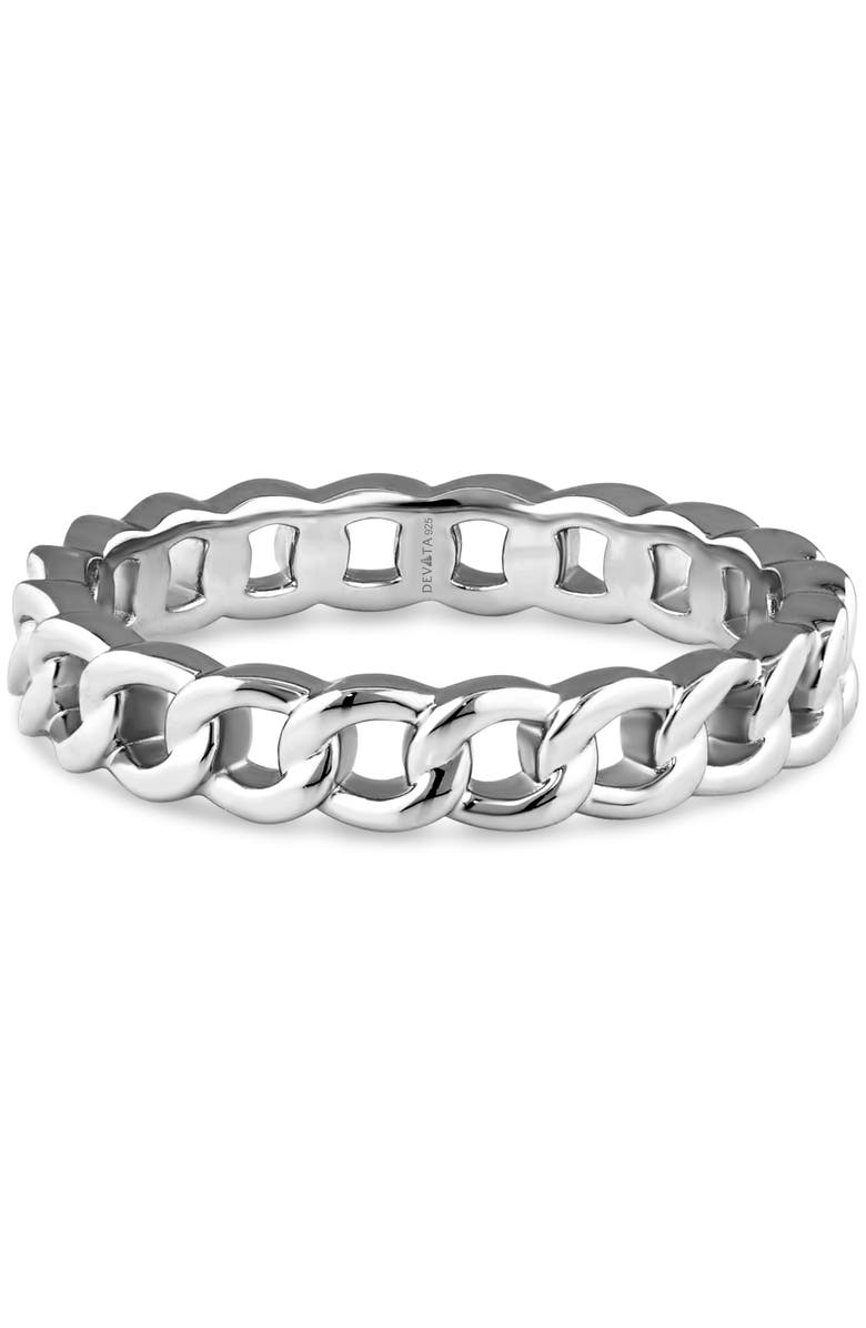 DEVATA Curb Link Ring in Rhodium Plated Sterling Silver, Main, color, Silver