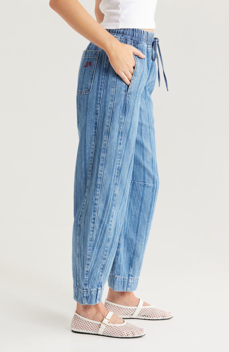 Damson Madder Felix Laser Stripe Barrel Leg Drawstring Jeans, Alternate, color,