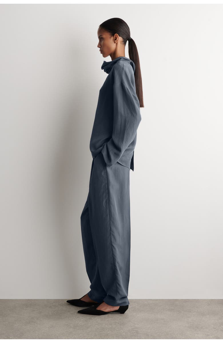 COS Crinkled-silk Funnel-neck Top, Alternate, color, Blue