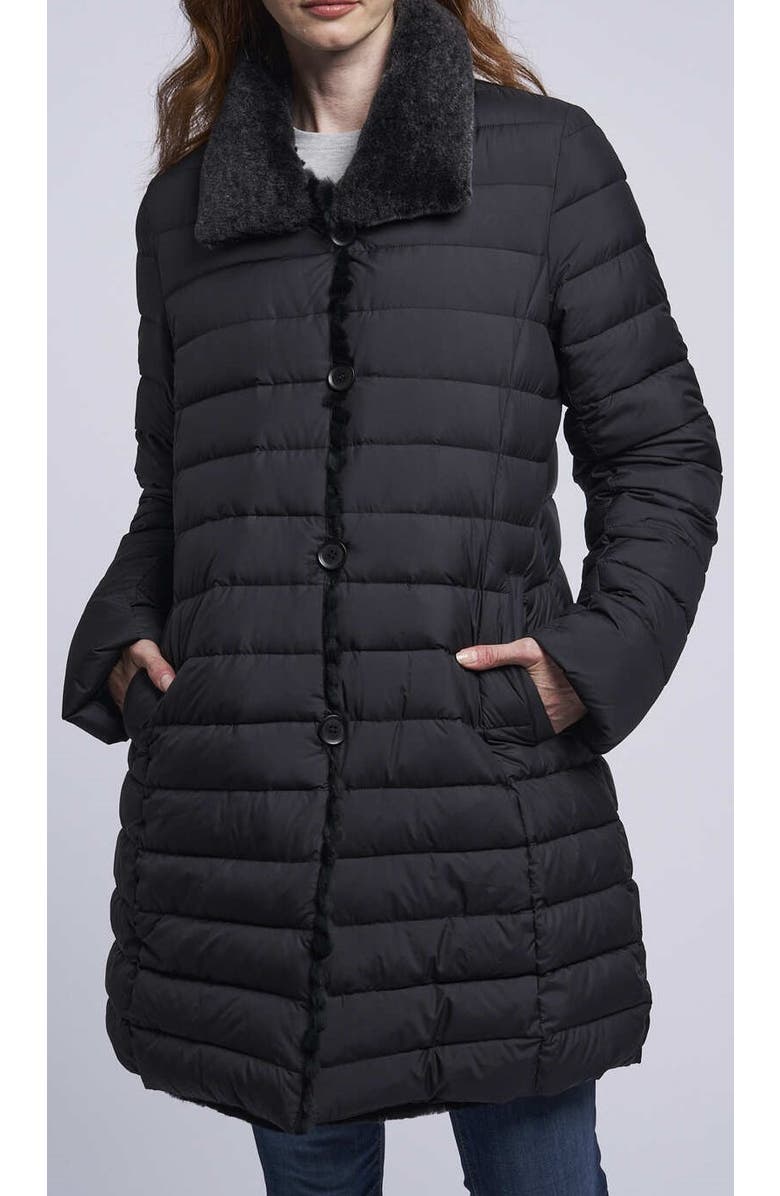 Blue Duck Down and Shearling Coat, Main, color, Black