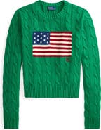 Polo Ralph Lauren Flag Intarsia Cable Stitch Crewneck Sweater