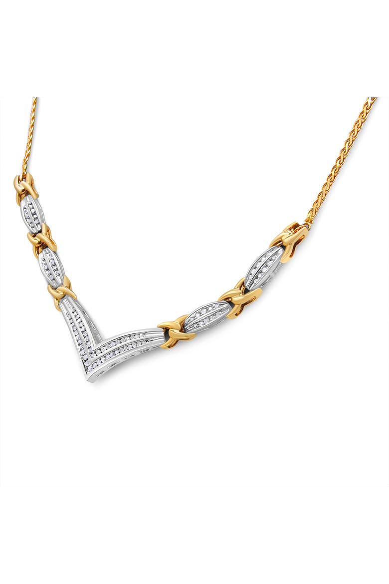 10K Yellow and White Gold 1.0 Cttw Diamond "V" Shape Statement Necklace, Main, color, Yellow