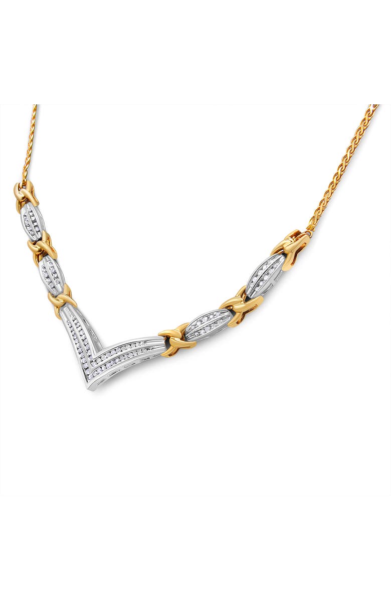 Haus of Brilliance 10K Yellow and White Gold 1.0 Cttw Diamond "V" Shape Statement Necklace, Main, color, Yellow