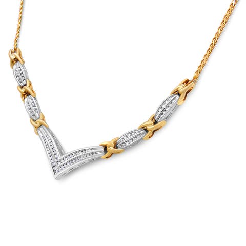 10K Yellow and White Gold 1.0 Cttw Diamond "V" Shape Statement Necklace