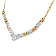 Haus of Brilliance 10K Yellow and White Gold 1.0 Cttw Diamond "V" Shape Statement Necklace