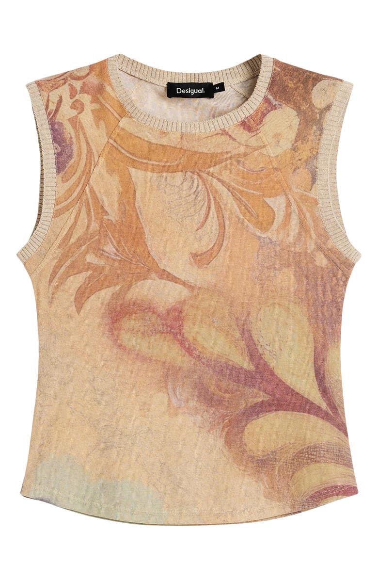 Desigual Sleeveless Print T-Shirt, Alternate, color, Orange Multi