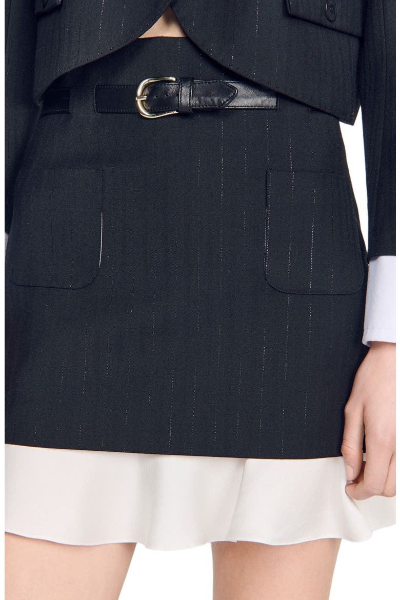 Short striped ruffled skirt, Alternate, color, Black