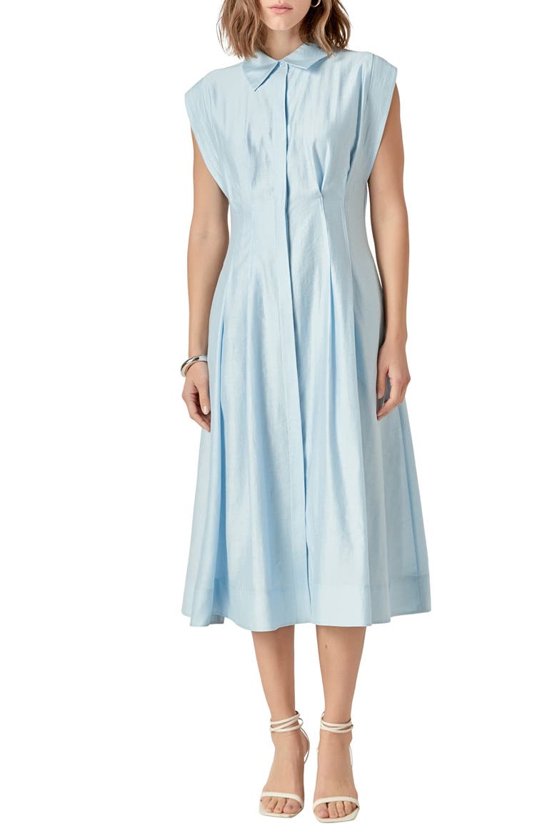 Pleated Midi Shirtdress, Main, color, POWDER BLUE