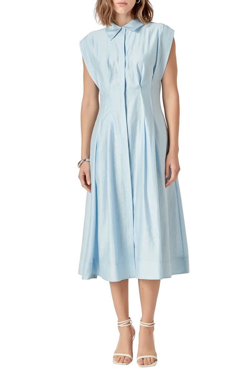 English Factory Pleated Midi Shirtdress, Main, color, Powder Blue