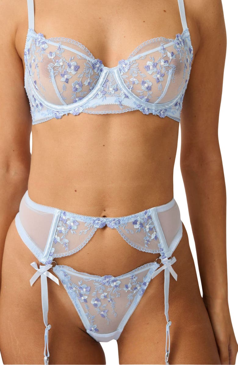 Kat The Label Sofia Lace Inset Garter Belt, Alternate, color, Cornflower