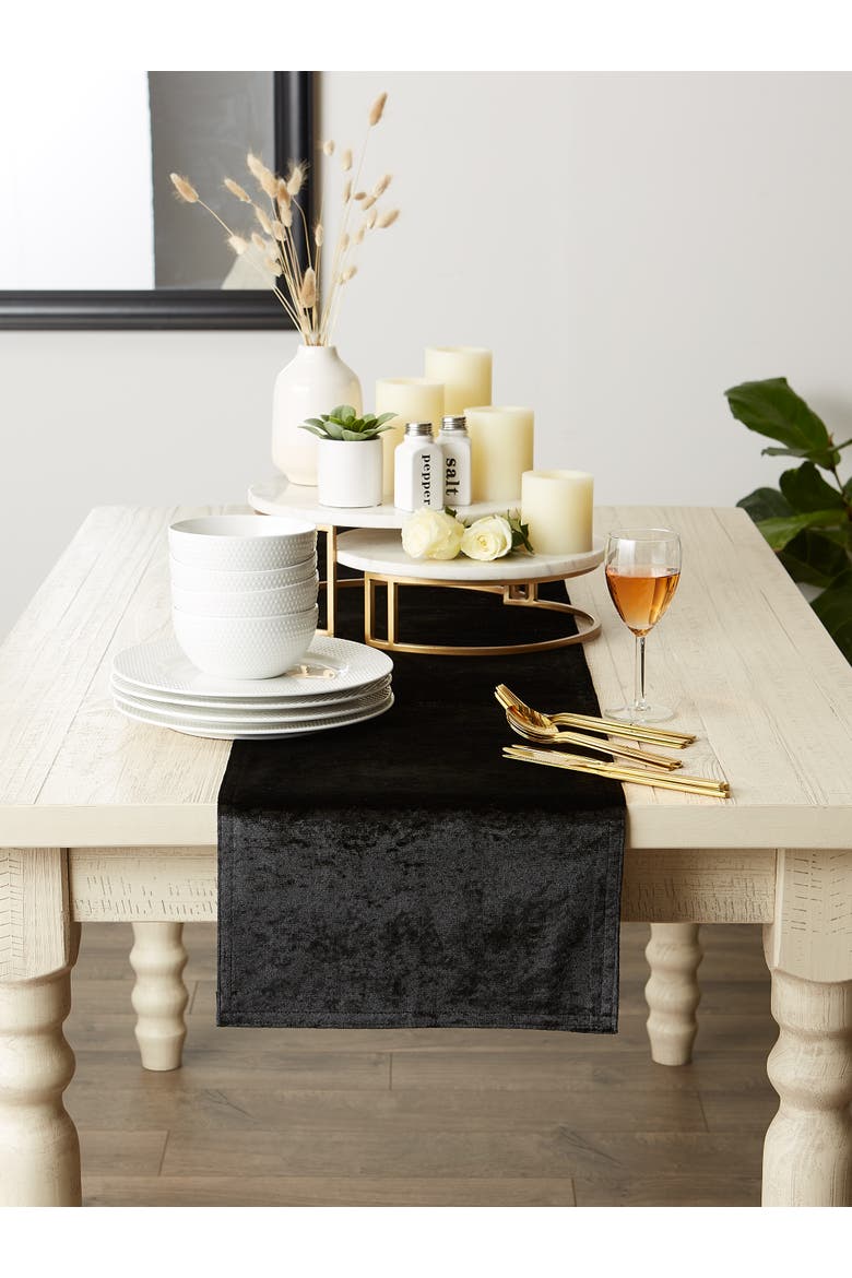 Decorative Velvet Table Runner, Alternate, color, Black