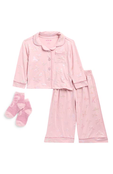 Kids' Butterfly 2-Piece Jersey Print Pajamas & Socks Set (Toddler)