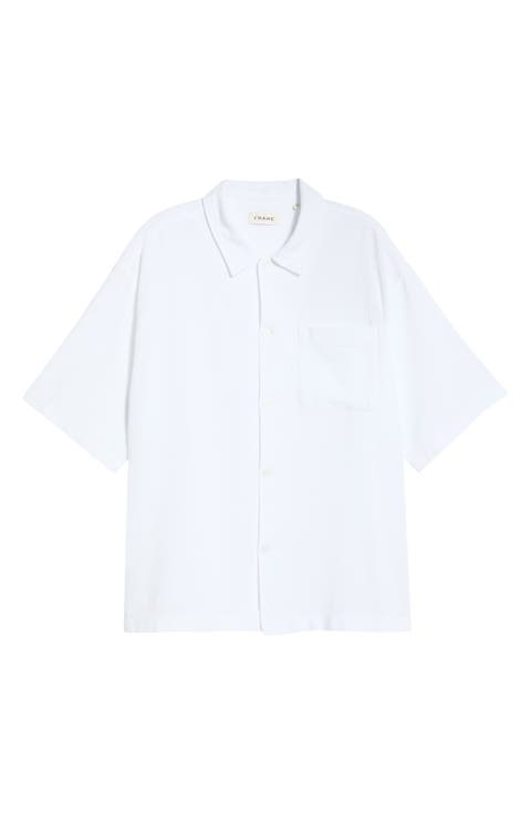 Open Weave Short Sleeve Button-Up Shirt