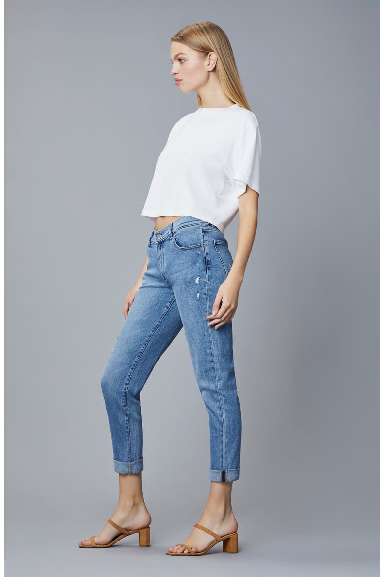 Riley Mid Rise Boyfriend Straight Leg Jeans, Alternate, color, LT. GLACIER DISTRESSED