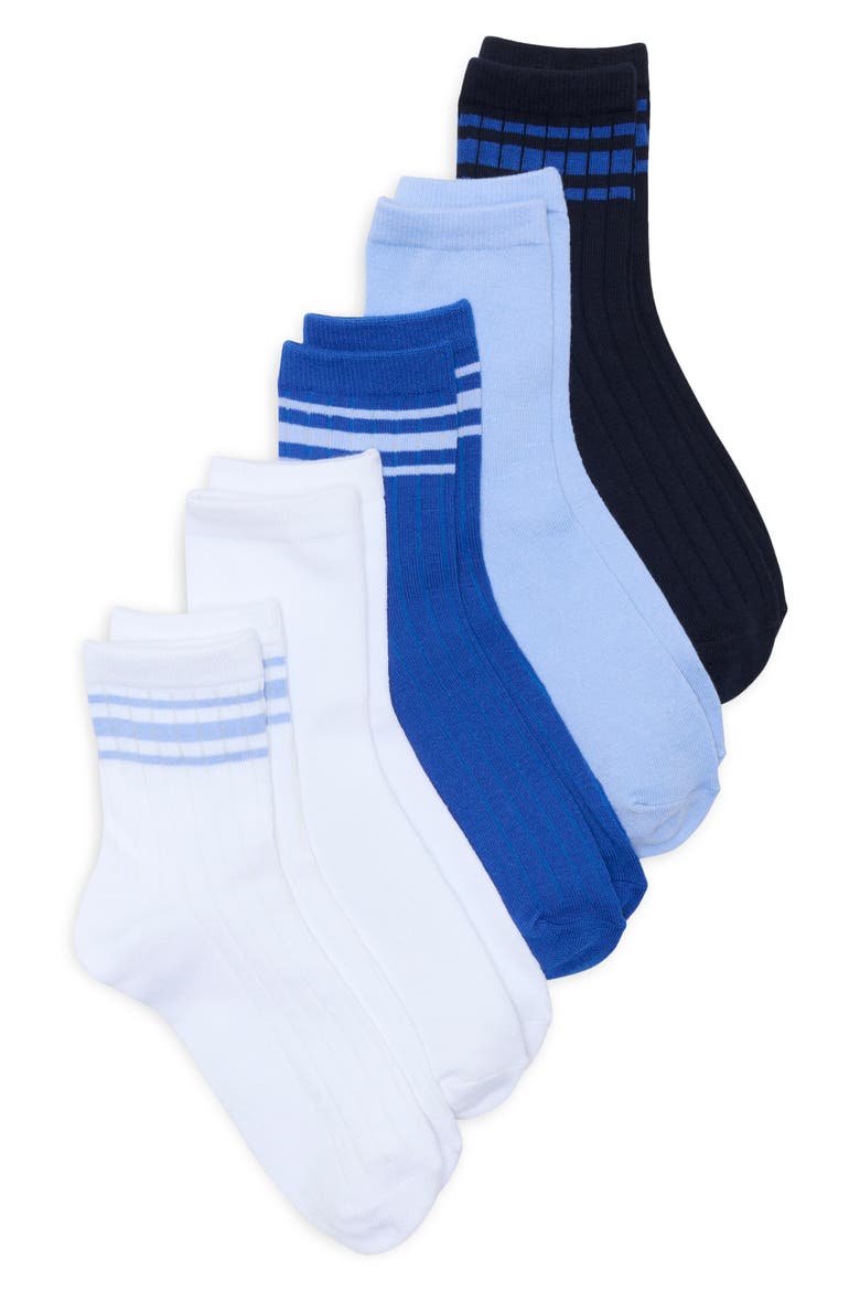 Varsity Stripe Assorted 5-Pack Crew Socks, Main, color, WHITE NAVY MULTI