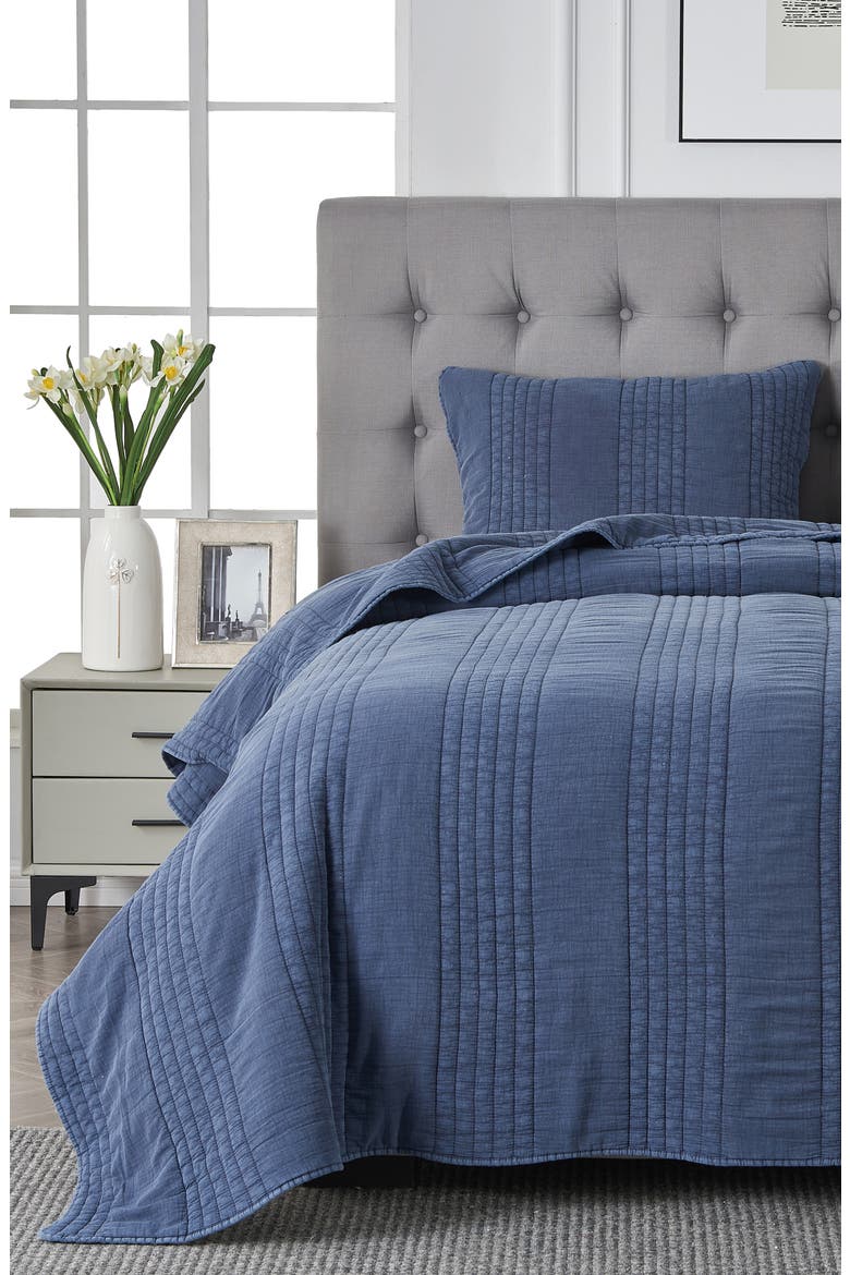 Stone Washed Cotton Quilt & Sham Set, Alternate, color, NAVY