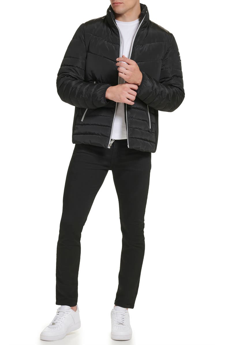 Kenneth Cole New York Faux Memory Full Zip Mixed Quilted Puffer Jacket, Alternate, color, Black