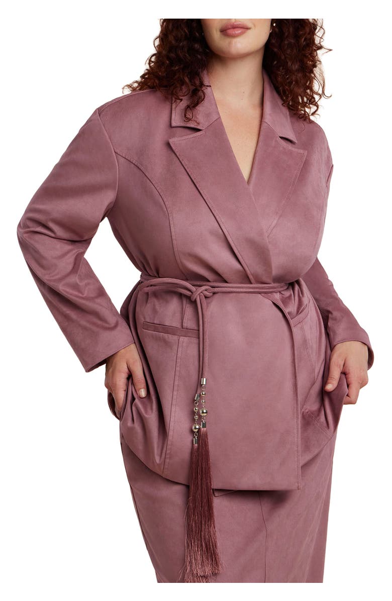 ELOQUII Faux Suede Tassel Belted Blazer, Main, color, Wistful Mauve