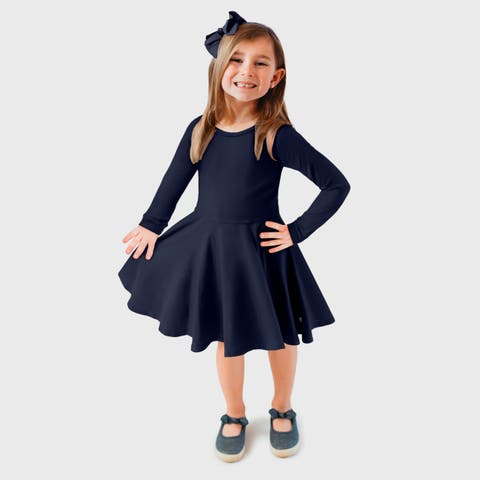 Girls Soft Jersey 100% Cotton Long Sleeve Skater Twirly Dress (Toddler/Kids)
