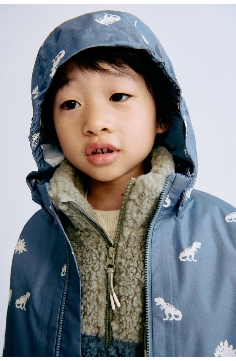 H&M 2.5-layer Rain Jacket, Alternate, color, Dusty Blue/Dinosaurs