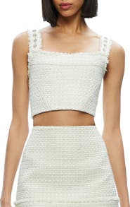 ALICE + OLIVIA Vicenta Embellished Corset Tweed Tank