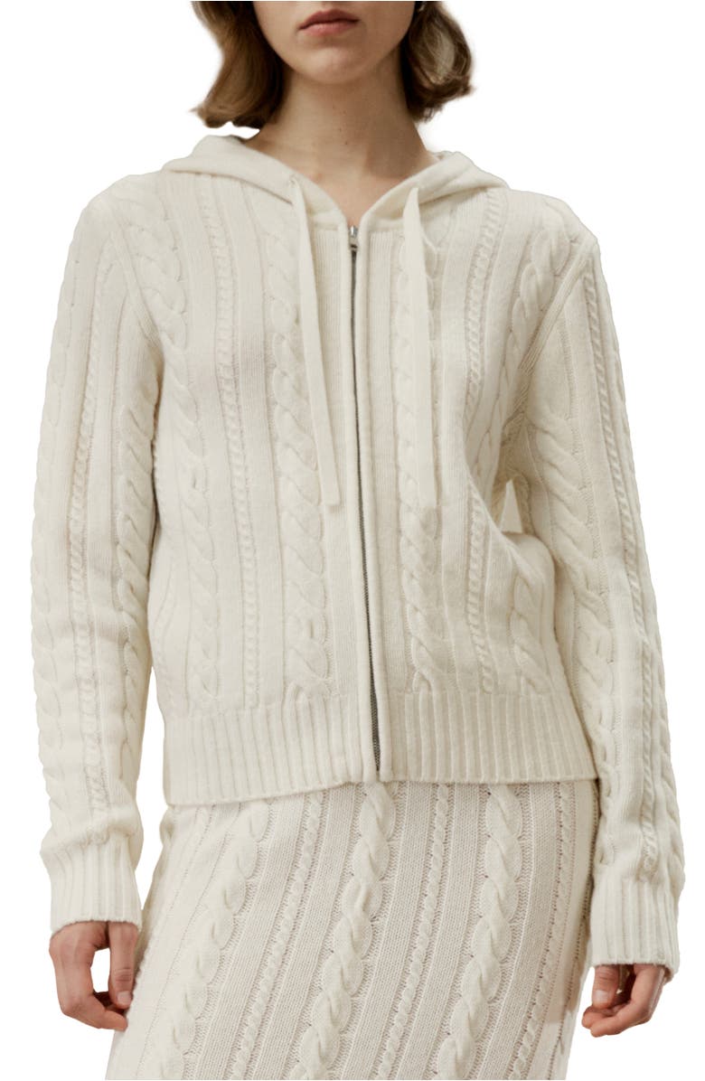 Lilysilk Women's Bela Cable-Knit Wool-Cashmere Blend Hoodie, Main, color, White