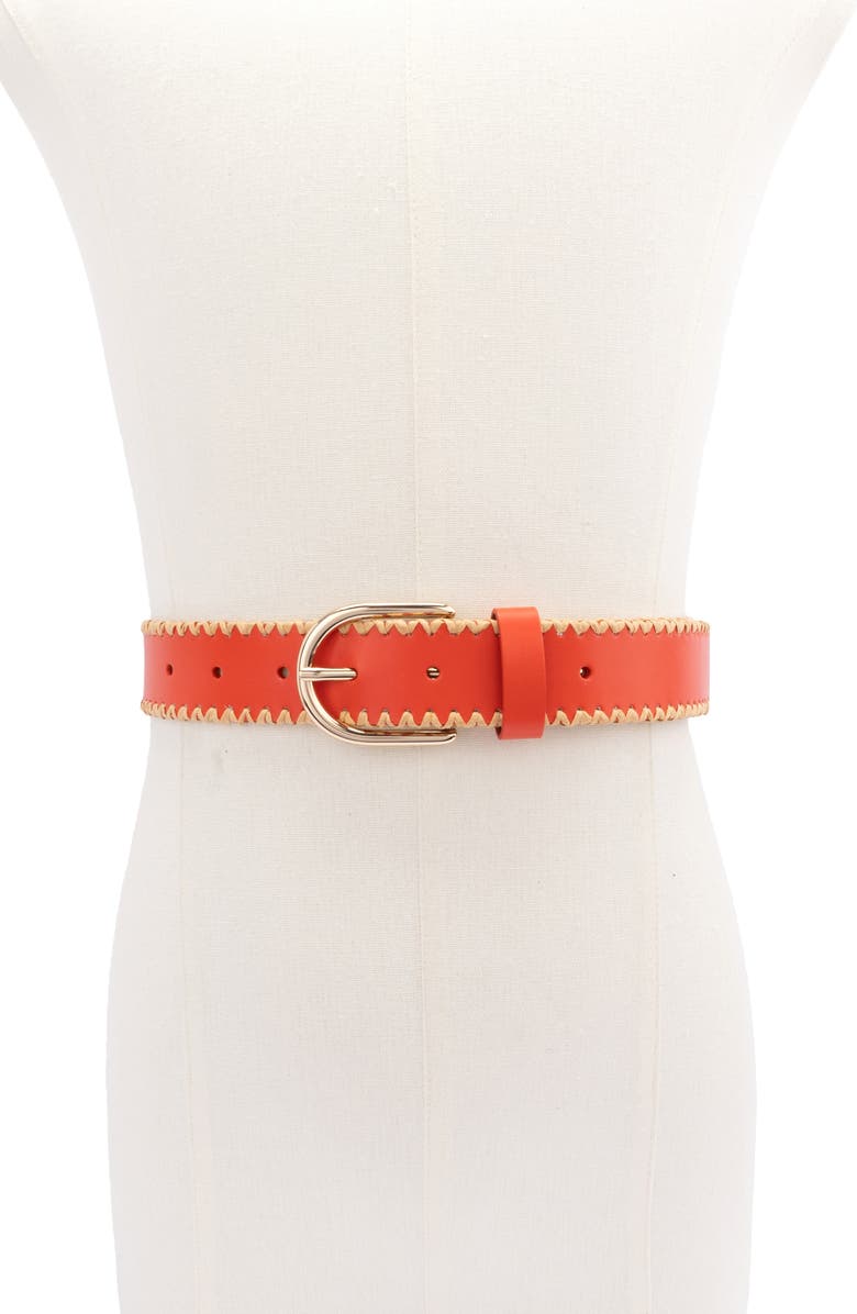 Kate Spade New York straw edge leather belt, Alternate, color, Goji Berry
