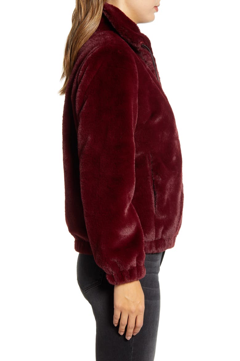Faux Fur Bomber Jacket, Alternate, color, RED GRAPE