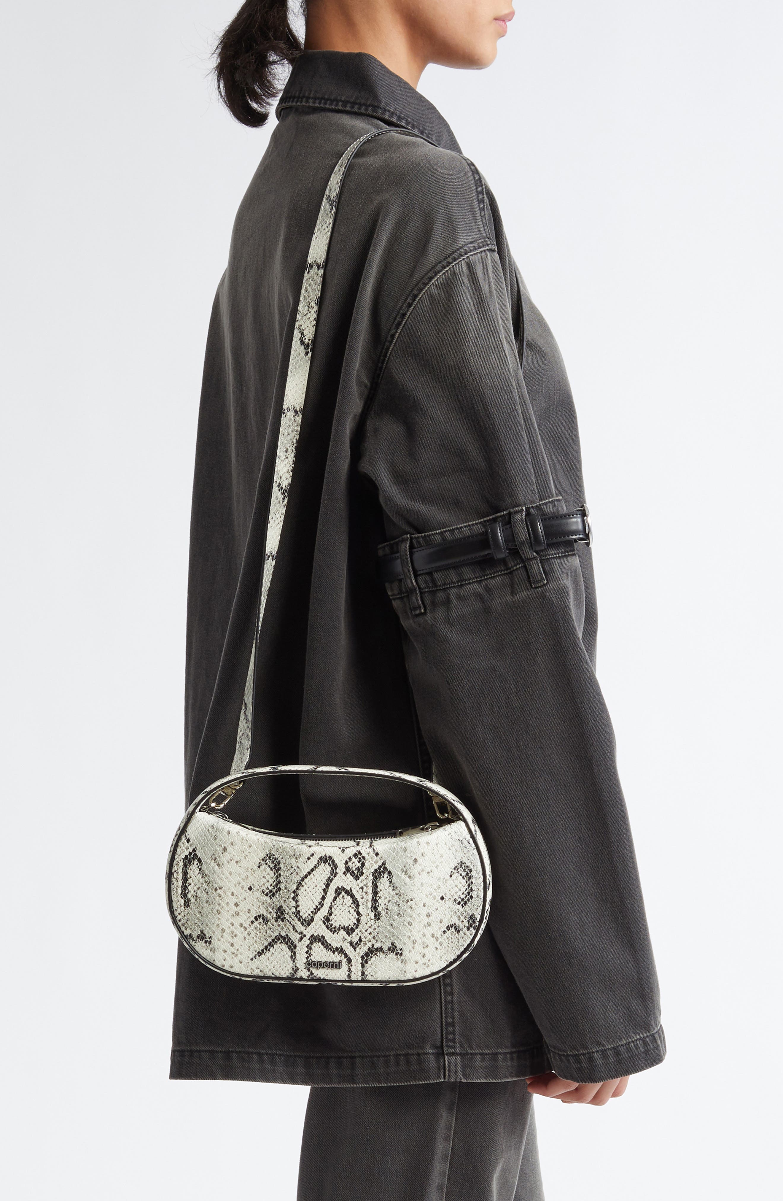 Coperni Small Sound Swipe Snakeskin Embossed Leather Handbag, Alternate, color, 