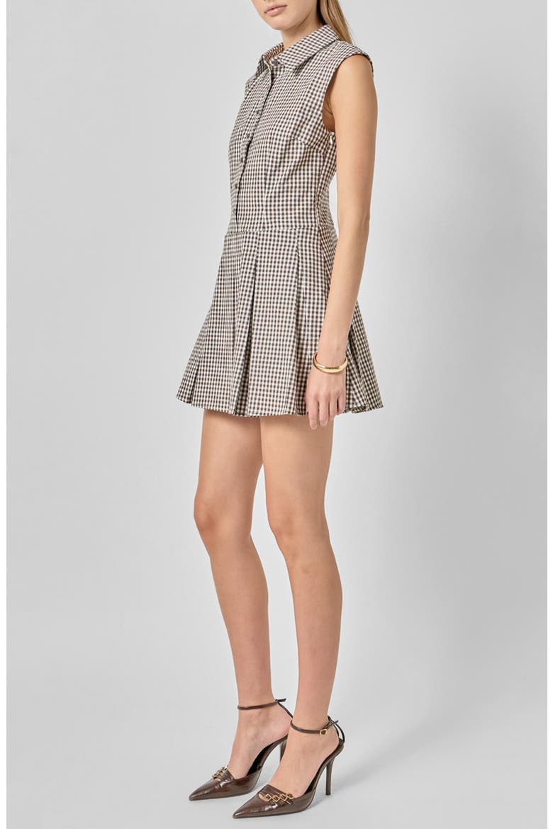 Check Pleated Sleeveless Mini Shirtdress, Alternate, color, BROWN PLAID