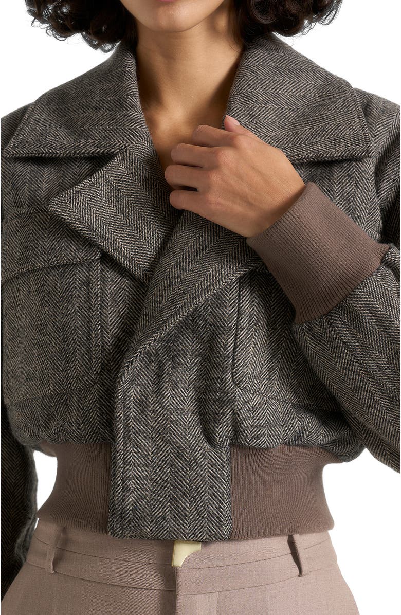 Manière De Voir Cosette Herringbone Wool Lapel Bomber Jacket, Alternate, color, Grey