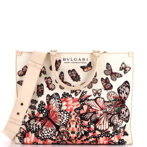 Convertible Shopping Tote Printed Canvas and Leather Medium