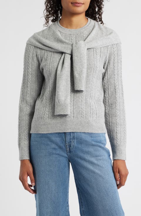 Cable Stitch Twofer Tie Sleeve Sweater