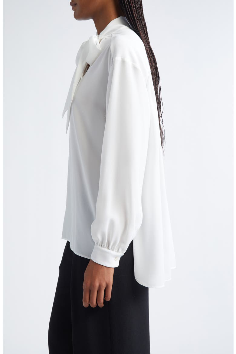Crepe Tie Neck Shirt, Alternate, color, SOLID WHITE