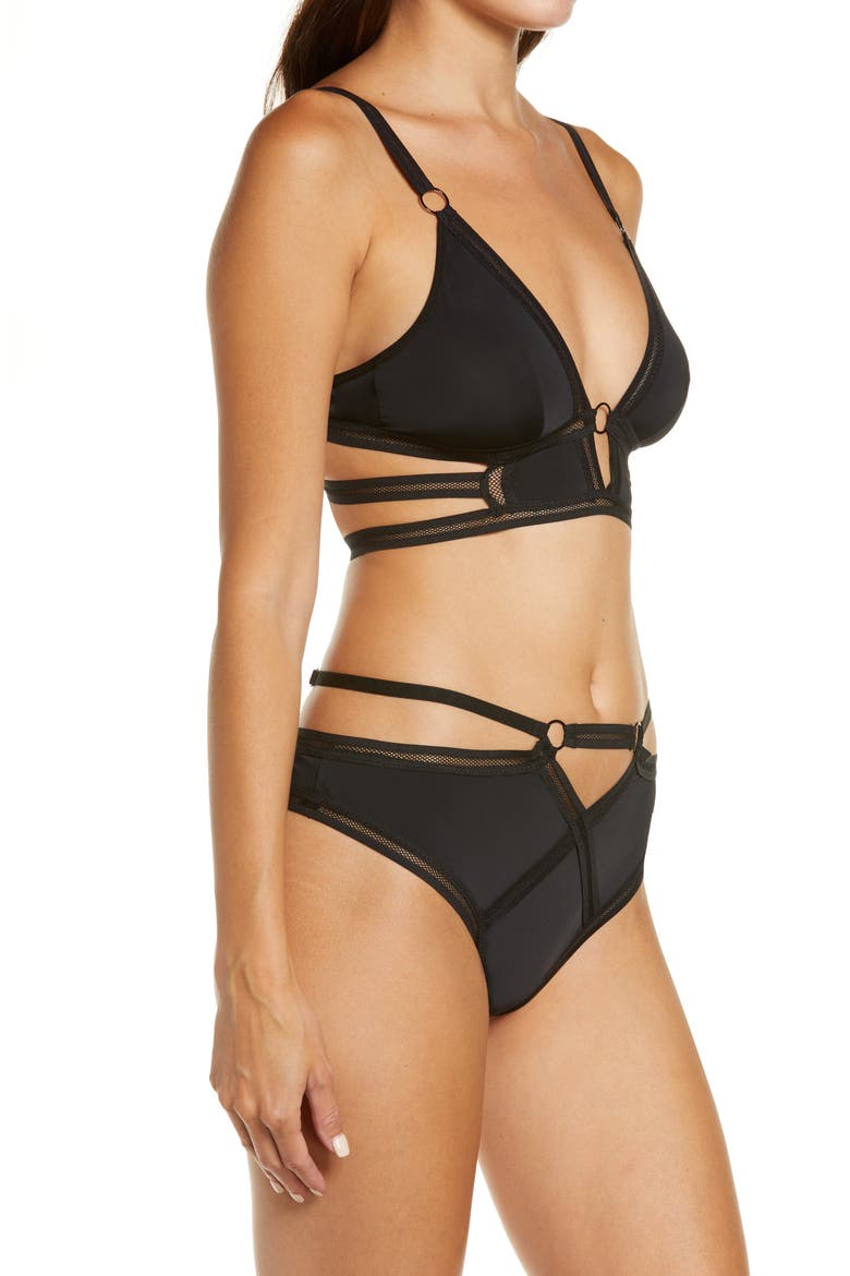 Along the Lines Bra & High Waist Panties Set, Alternate, color, BLACK