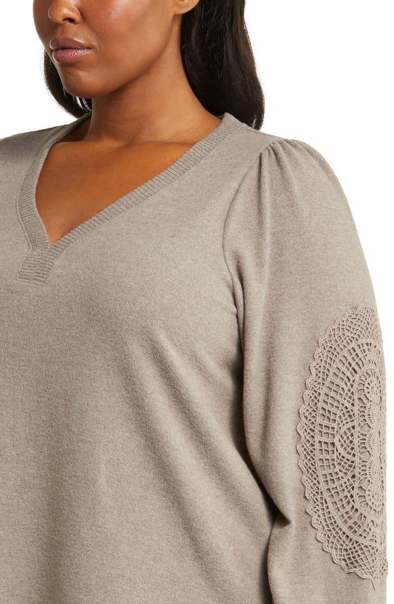 Wit & Wisdom Lace Trim Long Sleeve Top, Alternate, color, 