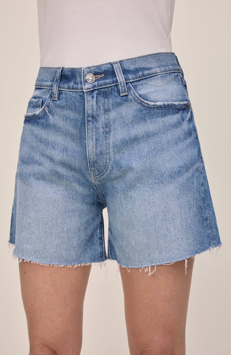 WARP+WEFT VVI Raw Hem High Waist Relaxed Fit Denim Shorts, Alternate, color, Glow