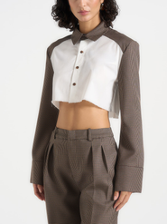 Manière De Voir Bernadette Houndstooth Contrast Cropped Shirt