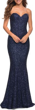 La Femme Strapless Sweetheart Luxe Sequin Gown