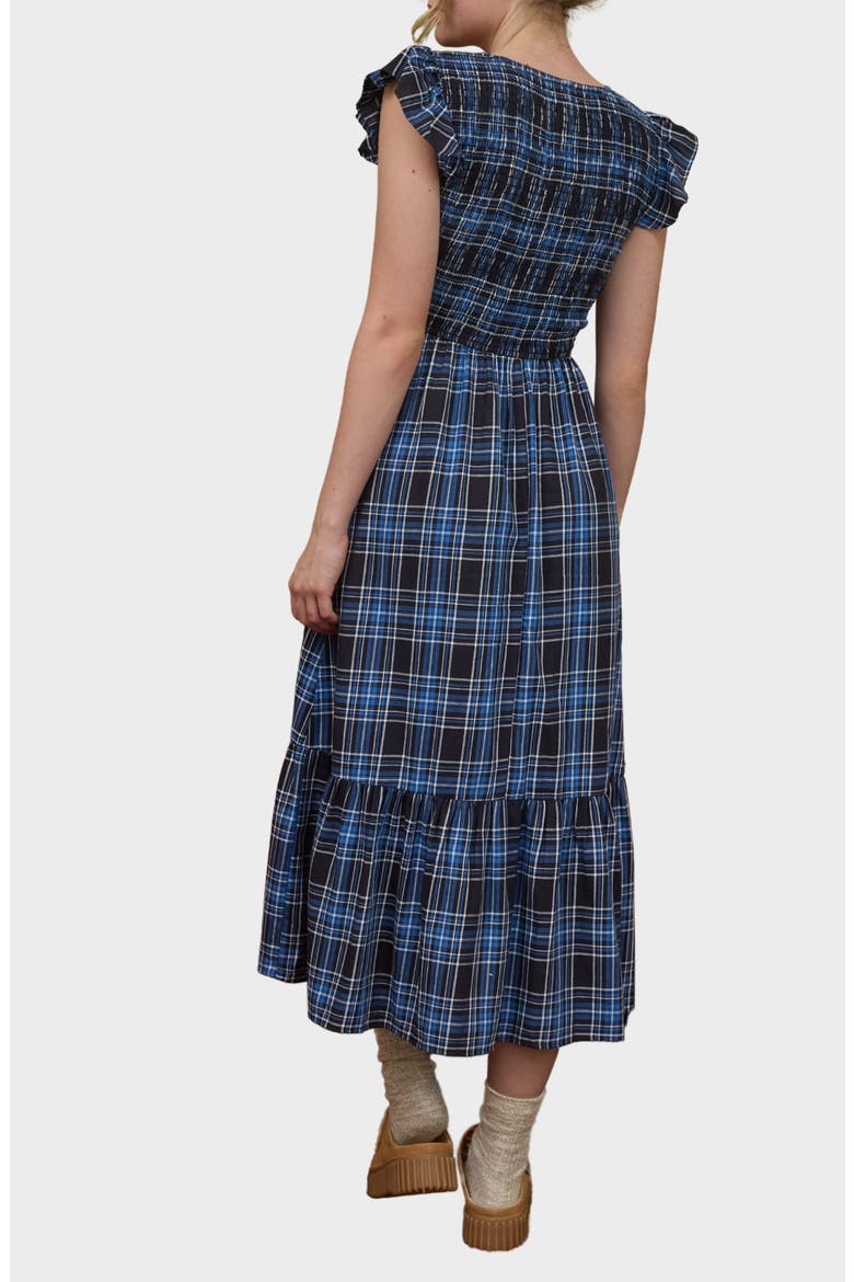Flutter Sleeve Plaid Maxi Dress, Alternate, color, NAVY MULTI