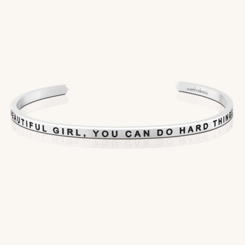 Mantra Beautiful Girl, You Can Do Hard Things Bracelet In Metallic