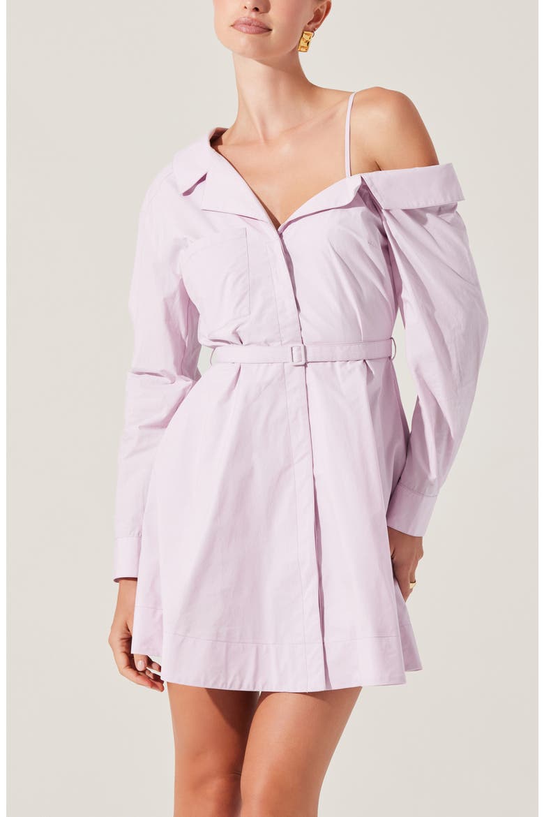 Aveni Off the Shoulder Belted Cotton Shirtdress, Alternate, color, LILAC